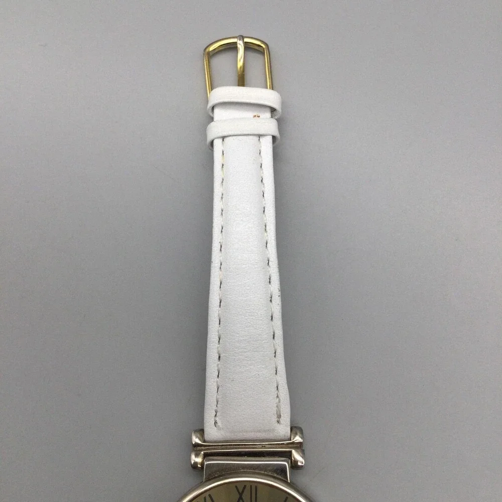 Vintage Gitano Womens Watch 30mm Skeleton Gold Dial White Leather New Battery